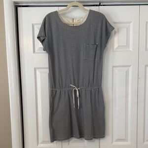 Striped Navy & White Drawstring Casual Dress